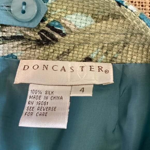 Doncaster Pencil Skirt Size 4 100% Silk Floral Pattern Pockets Blue & Brown Line - Picture 2 of 7
